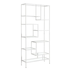 I 7159 Étagère À Livres, Étagère, Étagère, 72"h, Bureau, Chambre À Coucher, Métal, Verre Trempé, Blanc, Dégager, Contemporain, Moderne - Simple Boutique