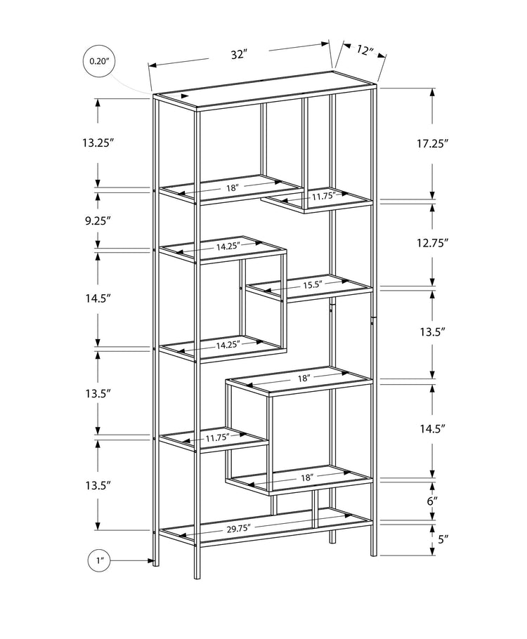 I 7159 Étagère À Livres, Étagère, Étagère, 72"h, Bureau, Chambre À Coucher, Métal, Verre Trempé, Blanc, Dégager, Contemporain, Moderne - Simple Boutique
