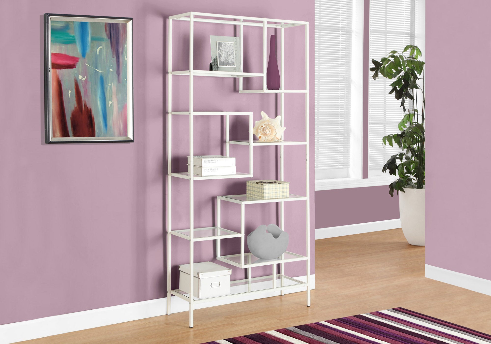 I 7159 Étagère À Livres, Étagère, Étagère, 72"h, Bureau, Chambre À Coucher, Métal, Verre Trempé, Blanc, Dégager, Contemporain, Moderne - Simple Boutique