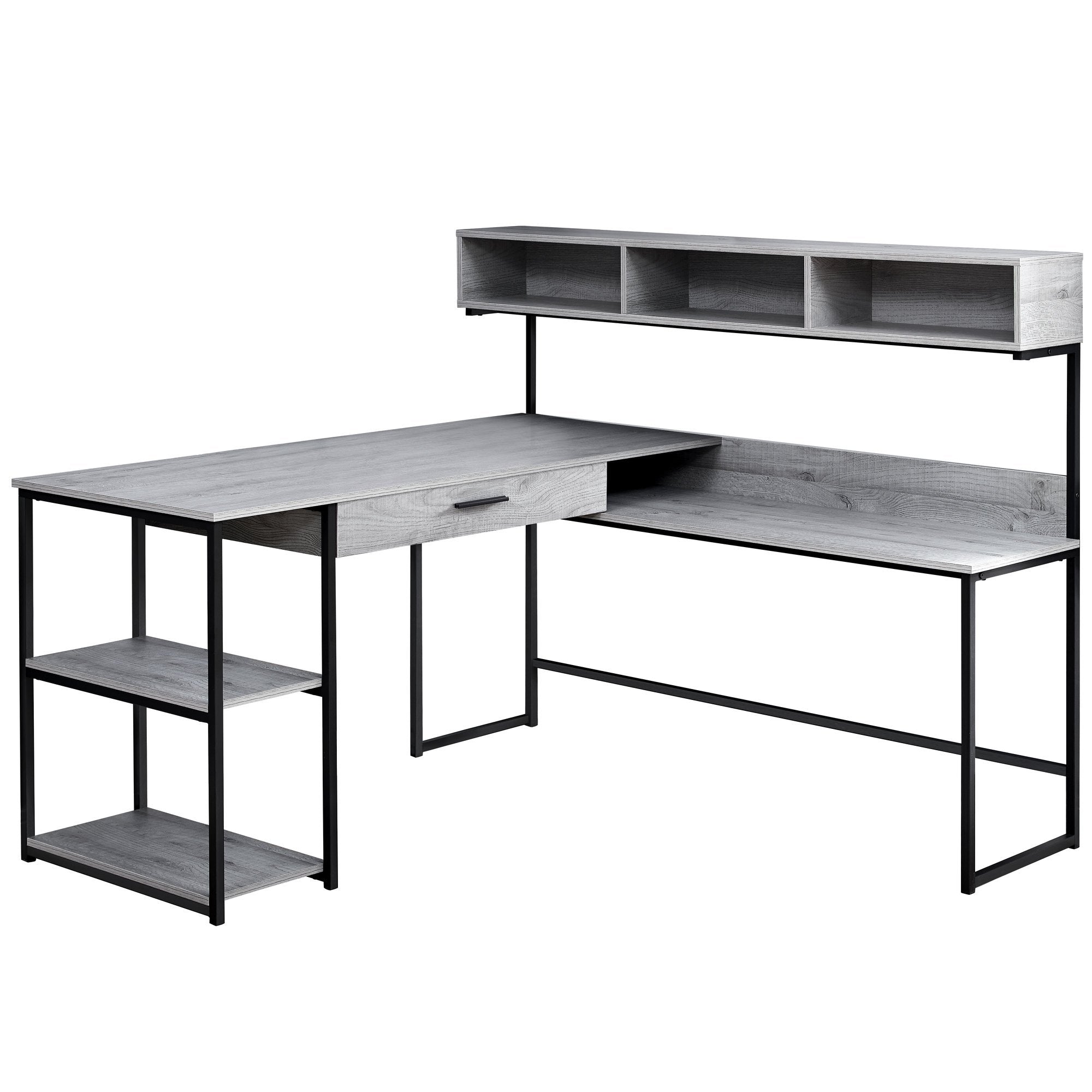 I 7160 Bureau, Bureau À Domicile, Coin, Tiroirs De Rangement, Forme De L, Travail, Ordinateur Portable, Métal, Stratifié, Gris, Noir, Contemporain, Moderne - Simple Boutique