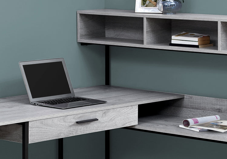 I 7160 Bureau, Bureau À Domicile, Coin, Tiroirs De Rangement, Forme De L, Travail, Ordinateur Portable, Métal, Stratifié, Gris, Noir, Contemporain, Moderne - Simple Boutique