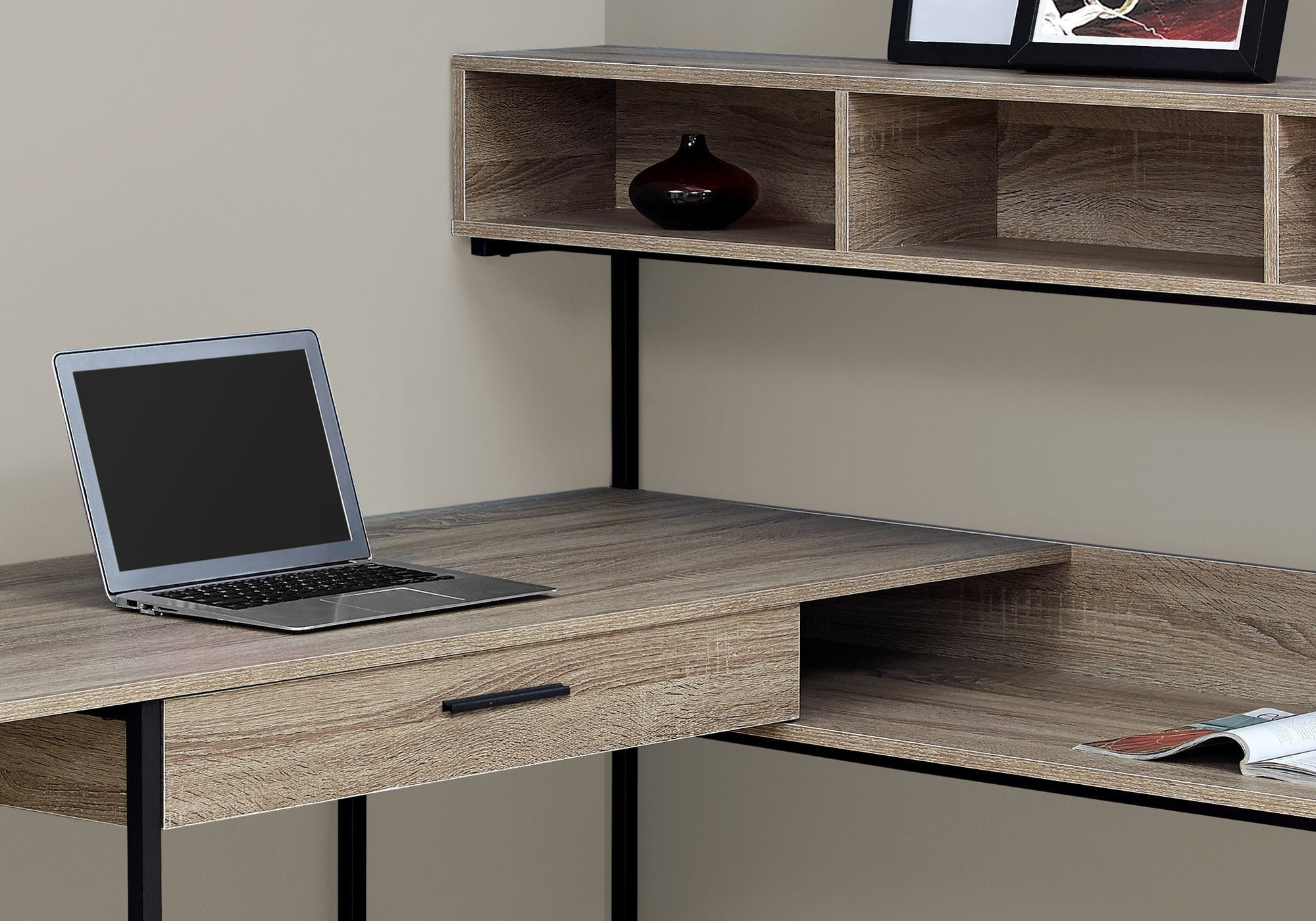 I 7161 Bureau, Bureau À Domicile, Coin, Tiroirs De Rangement, Forme De L, Travail, Ordinateur Portable, Métal, Stratifié, Brun, Noir, Contemporain, Moderne - Simple Boutique