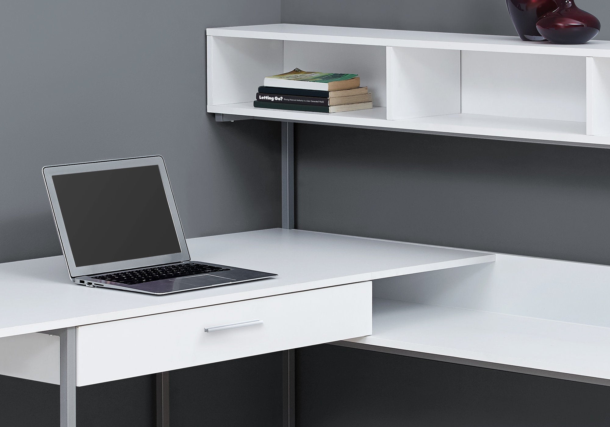 I 7162 Bureau, Bureau À Domicile, Coin, Tiroirs De Rangement, Forme De L, Travail, Ordinateur Portable, Métal, Stratifié, Blanc, Gris, Contemporain, Moderne - Simple Boutique