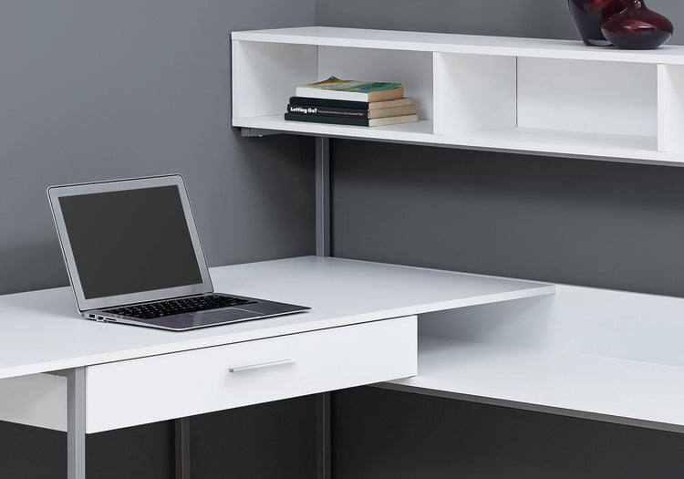 I 7162 Bureau, Bureau À Domicile, Coin, Tiroirs De Rangement, Forme De L, Travail, Ordinateur Portable, Métal, Stratifié, Blanc, Gris, Contemporain, Moderne - Simple Boutique
