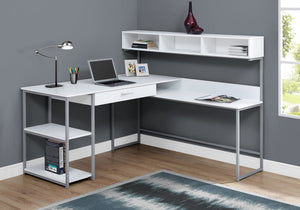 I 7162 Bureau, Bureau À Domicile, Coin, Tiroirs De Rangement, Forme De L, Travail, Ordinateur Portable, Métal, Stratifié, Blanc, Gris, Contemporain, Moderne - Simple Boutique