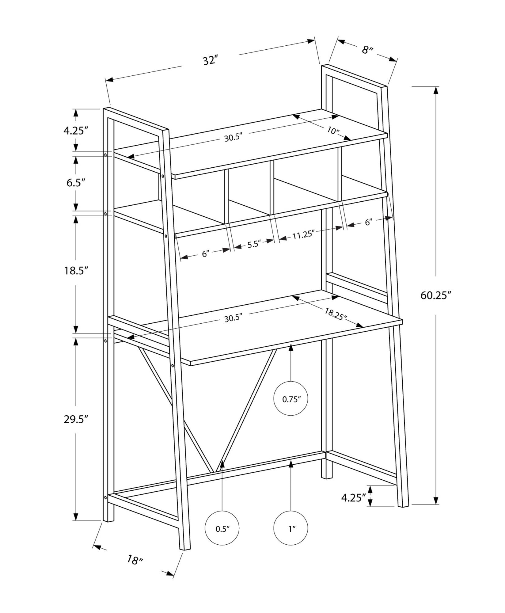I 7163 Bureau, Bureau À Domicile, Ordinateur Portable, Penché, Étagères De Rangement, Travail, Métal, Stratifié, Blanc, Contemporain, Moderne - Simple Boutique
