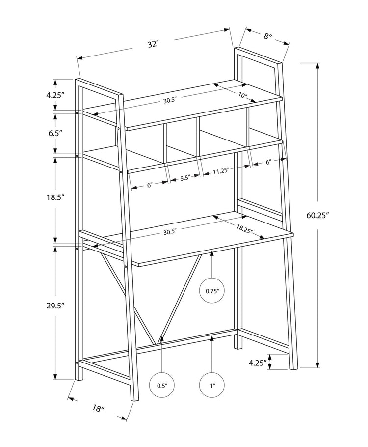 I 7163 Bureau, Bureau À Domicile, Ordinateur Portable, Penché, Étagères De Rangement, Travail, Métal, Stratifié, Blanc, Contemporain, Moderne - Simple Boutique