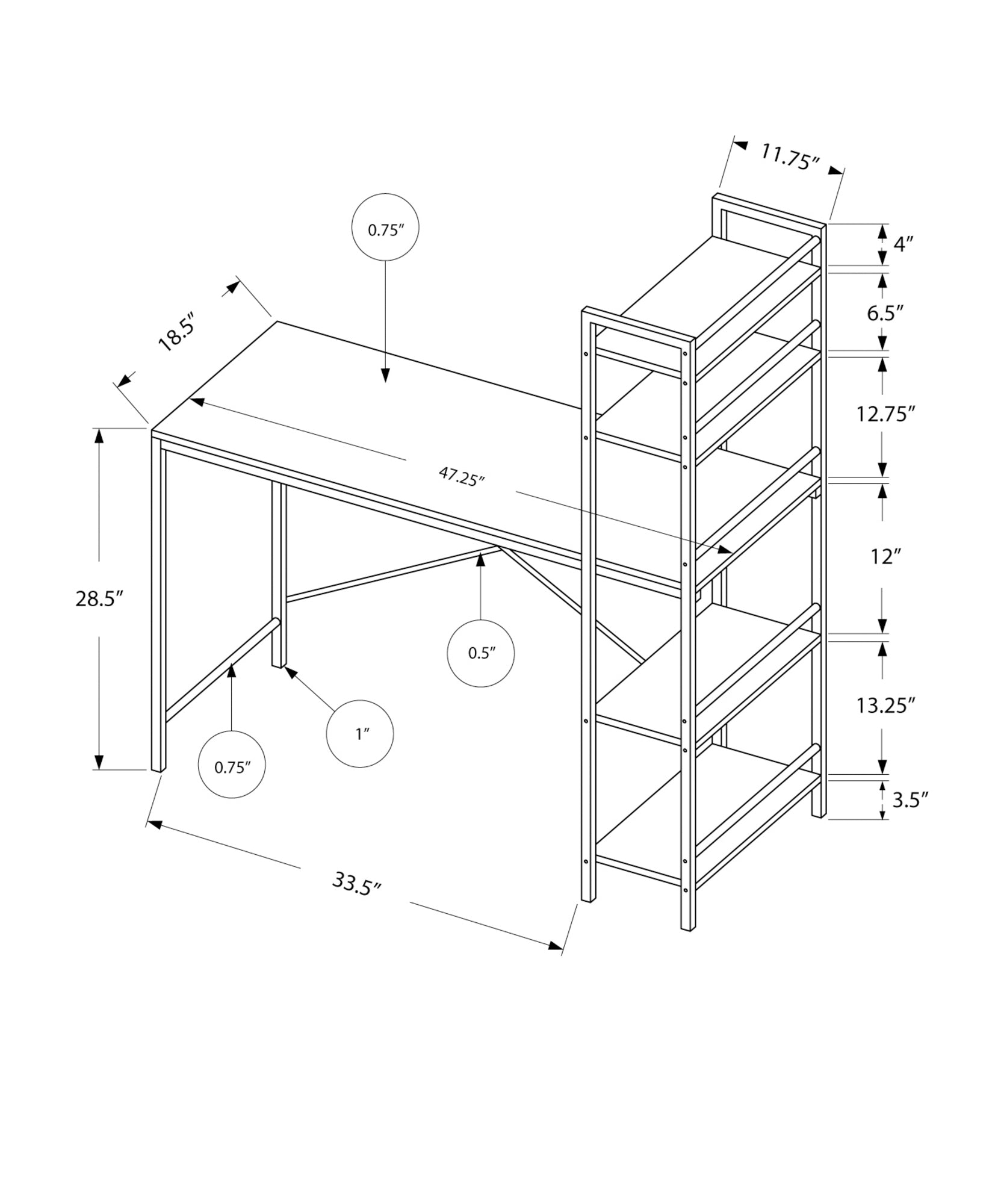 I 7165 Bureau, Bureau À Domicile, Ordinateur Portable, Étagères De Rangement, 48"l, Travail, Métal, Stratifié, Blanc, Contemporain, Moderne - Simple Boutique