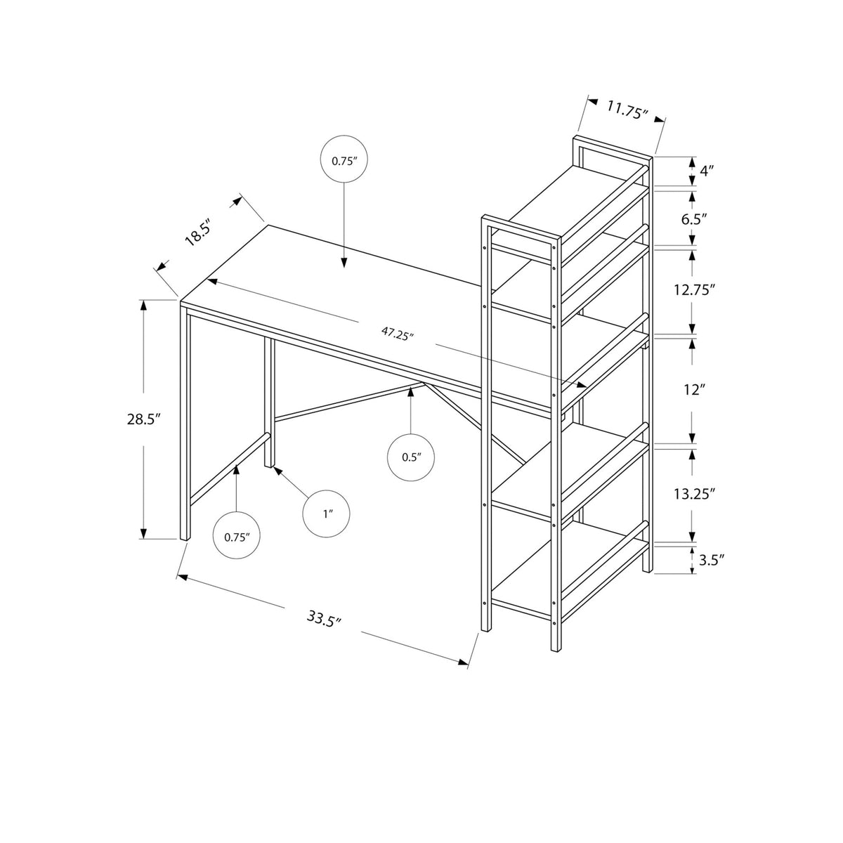 Monarch Specialties I 7165 Bureau, Bureau À Domicile, Ordinateur Portable, Étagères De Rangement, 48"l, Travail, Métal, Stratifié, Blanc, Contemporain, Moderne - Simple Boutique