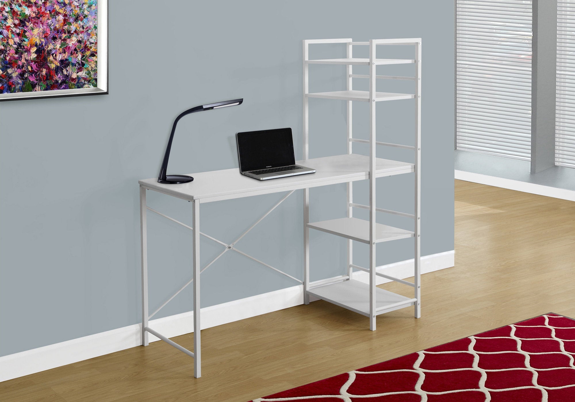 I 7165 Bureau, Bureau À Domicile, Ordinateur Portable, Étagères De Rangement, 48"l, Travail, Métal, Stratifié, Blanc, Contemporain, Moderne - Simple Boutique