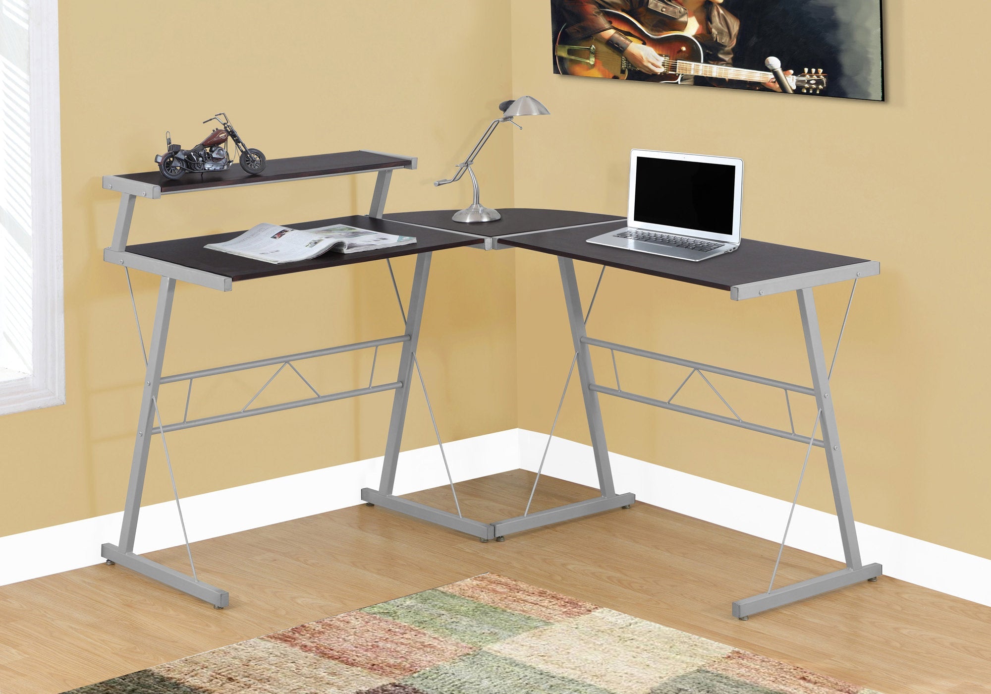 I 7171 Bureau, Bureau À Domicile, Coin, Forme De L, Travail, Ordinateur Portable, Métal, Stratifié, Brun, Gris, Contemporain, Moderne - Simple Boutique