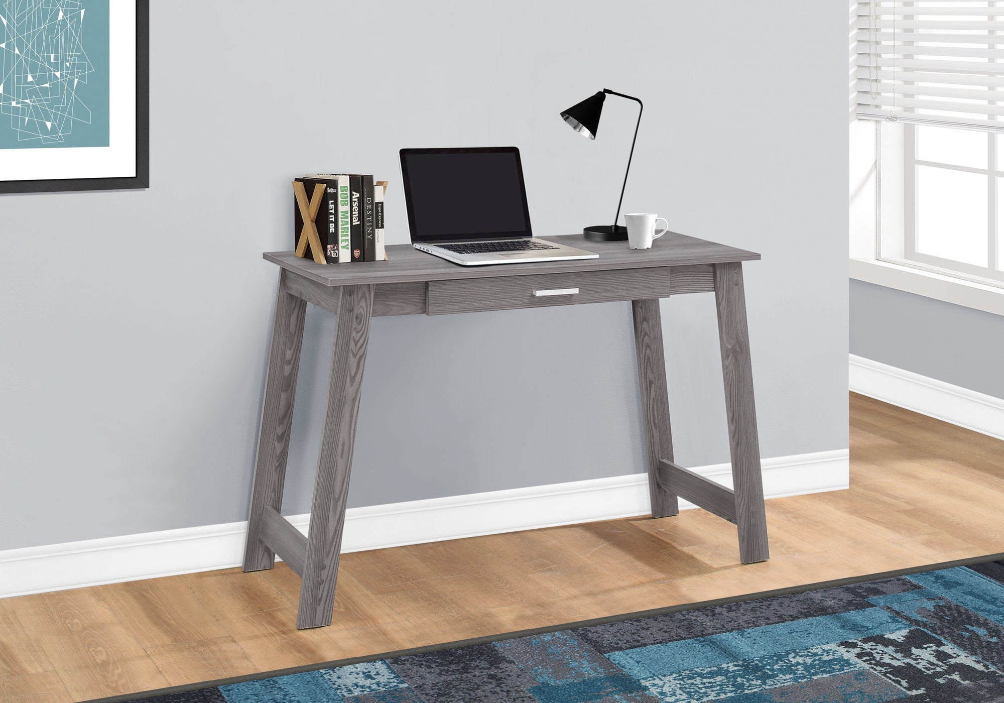I 7192 Bureau, Bureau À Domicile, Ordinateur Portable, Tiroirs De Rangement, Travail, Stratifié, Gris, Contemporain, Moderne - Simple Boutique