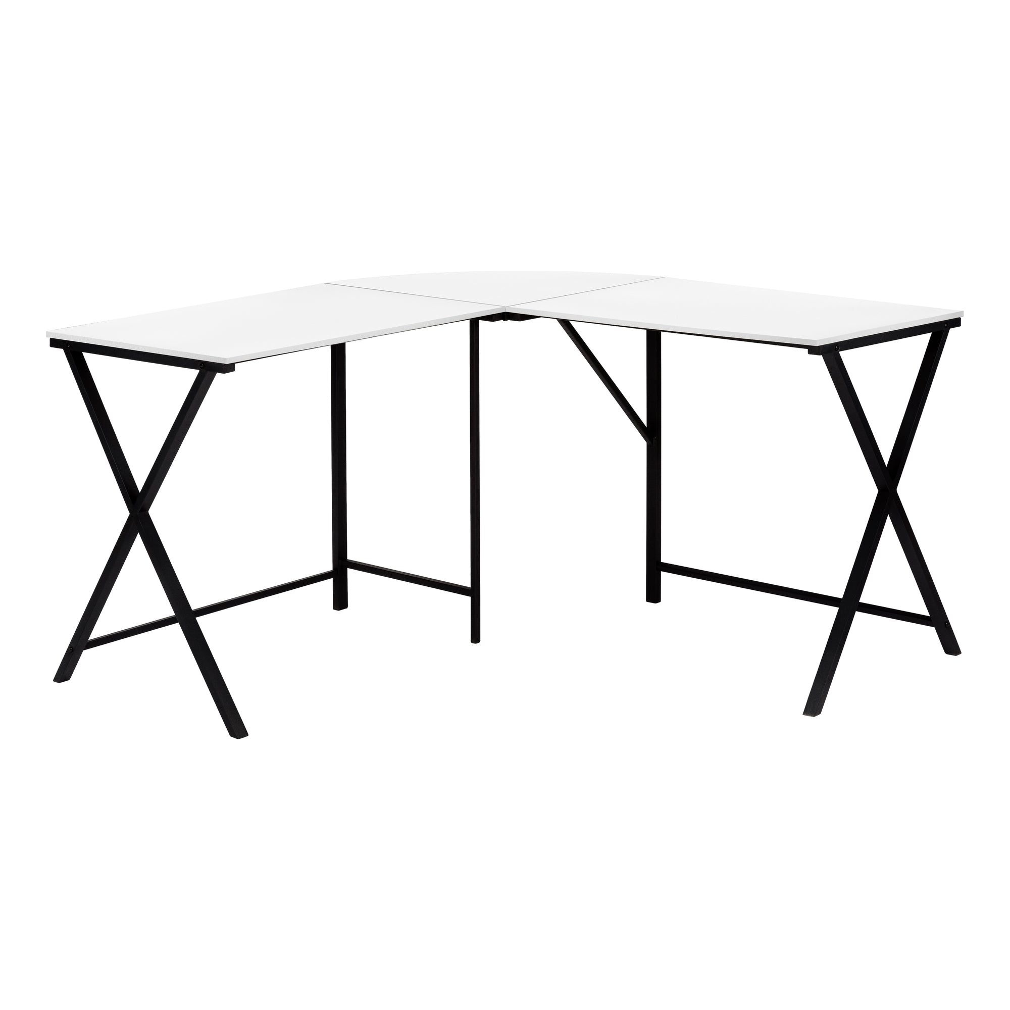 I 7195 Bureau, Bureau À Domicile, Coin, 55"l, Forme De L, Travail, Ordinateur Portable, Métal, Stratifié, Blanc, Noir, Contemporain, Moderne - Simple Boutique