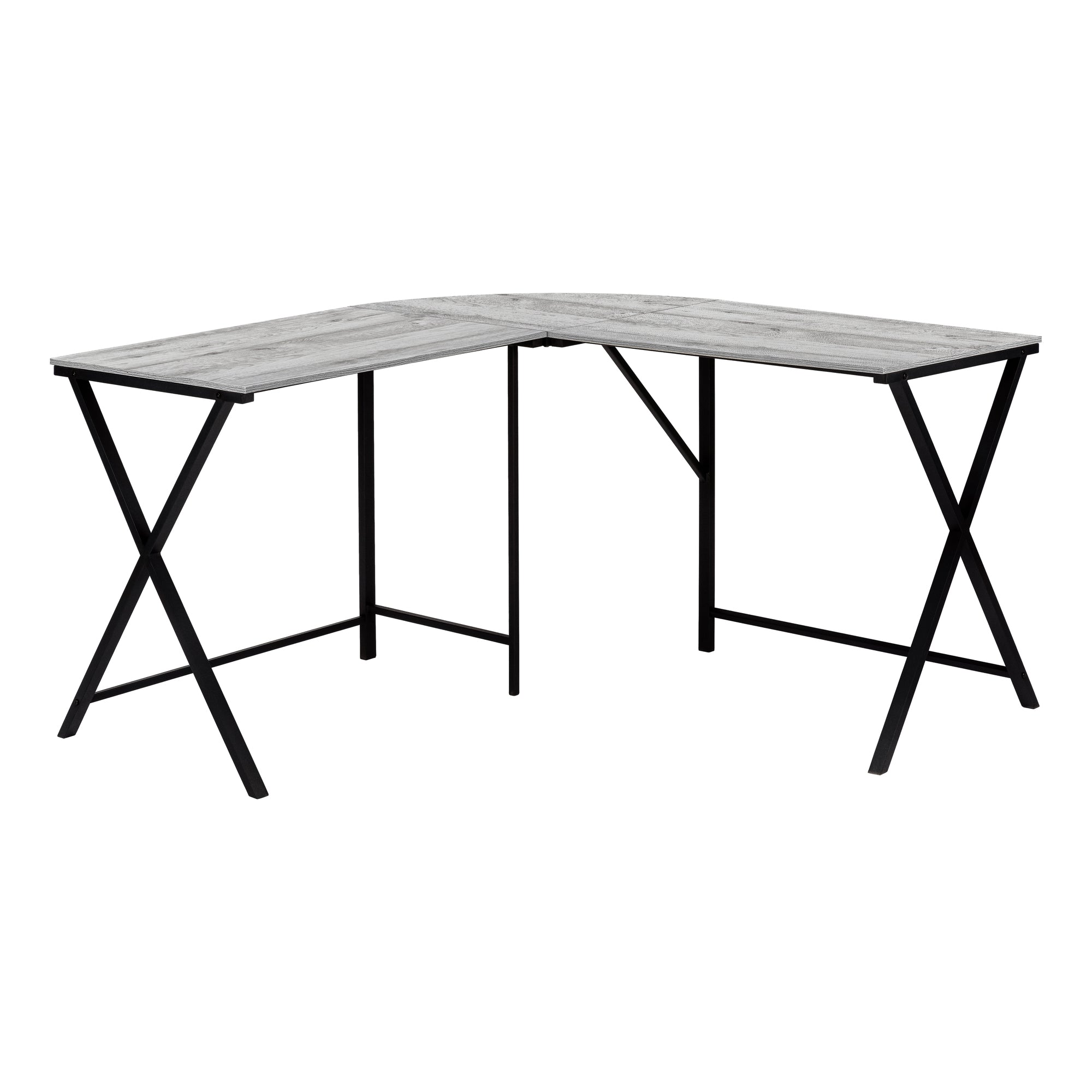 I 7196 Bureau, Bureau À Domicile, Coin, 55"l, Forme De L, Travail, Ordinateur Portable, Métal, Stratifié, Gris, Noir, Contemporain, Moderne - Simple Boutique
