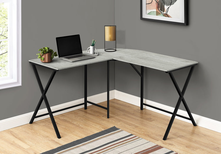 I 7196 Bureau, Bureau À Domicile, Coin, 55"l, Forme De L, Travail, Ordinateur Portable, Métal, Stratifié, Gris, Noir, Contemporain, Moderne - Simple Boutique