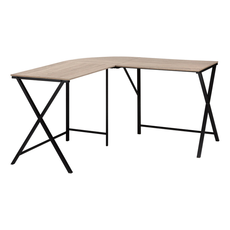 I 7197 Bureau, Bureau À Domicile, Coin, 55"l, Forme De L, Travail, Ordinateur Portable, Métal, Stratifié, Brun, Noir, Contemporain, Moderne - Simple Boutique