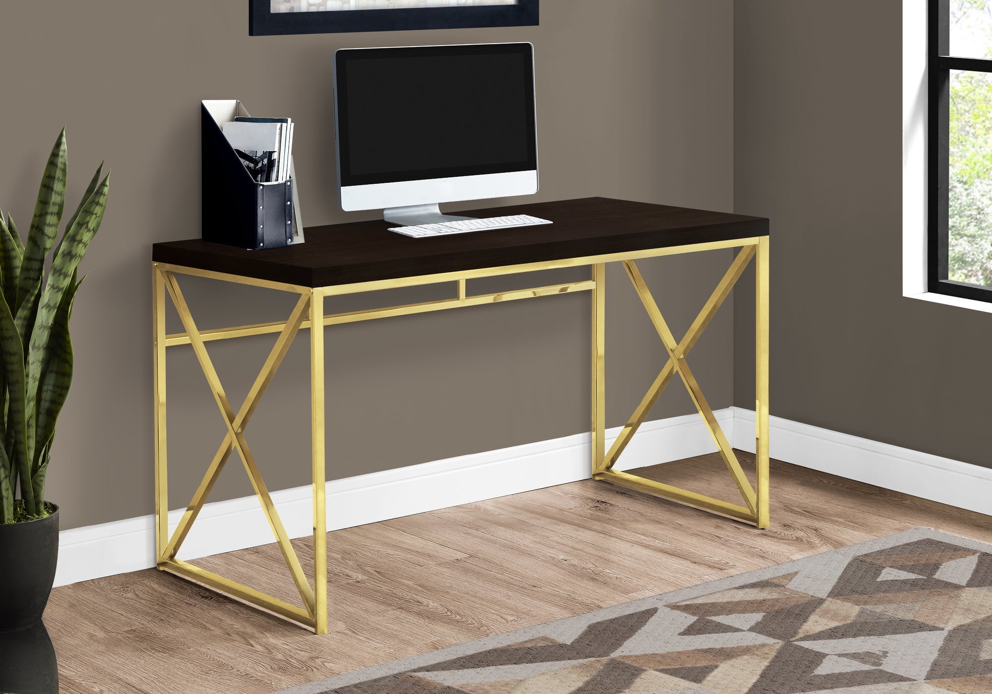 I 7201 Bureau, Bureau À Domicile, Ordinateur Portable, Travail, Métal, Stratifié, Brun, Or, Contemporain, Moderne - Simple Boutique