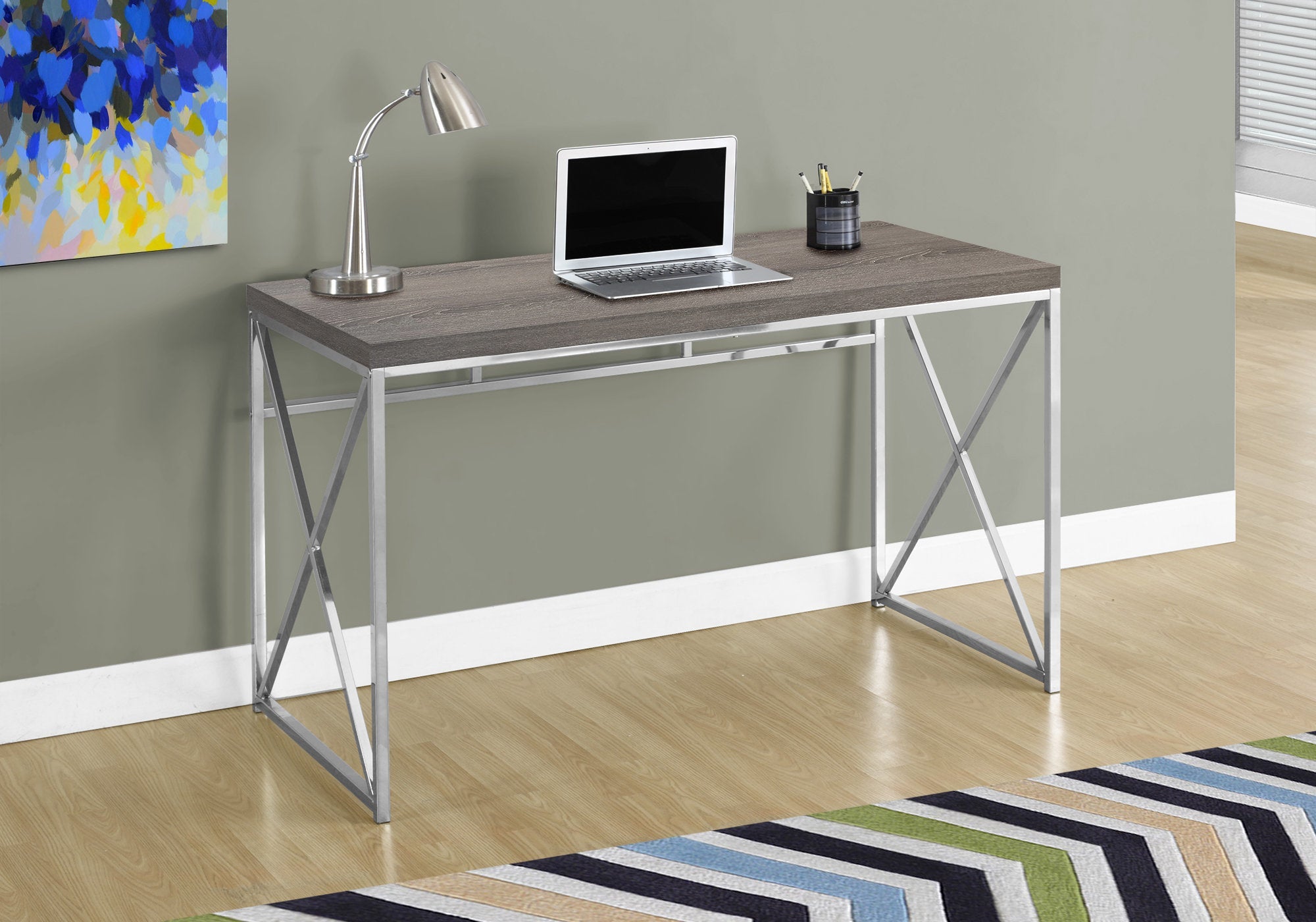 I 7204 Bureau, Bureau À Domicile, Ordinateur Portable, Travail, Métal, Stratifié, Brun, Chrome, Contemporain, Moderne - Simple Boutique