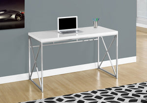 I 7205 Bureau, Bureau À Domicile, Ordinateur Portable, Travail, Métal, Stratifié, Blanc Lustré, Chrome, Contemporain, Moderne - Simple Boutique