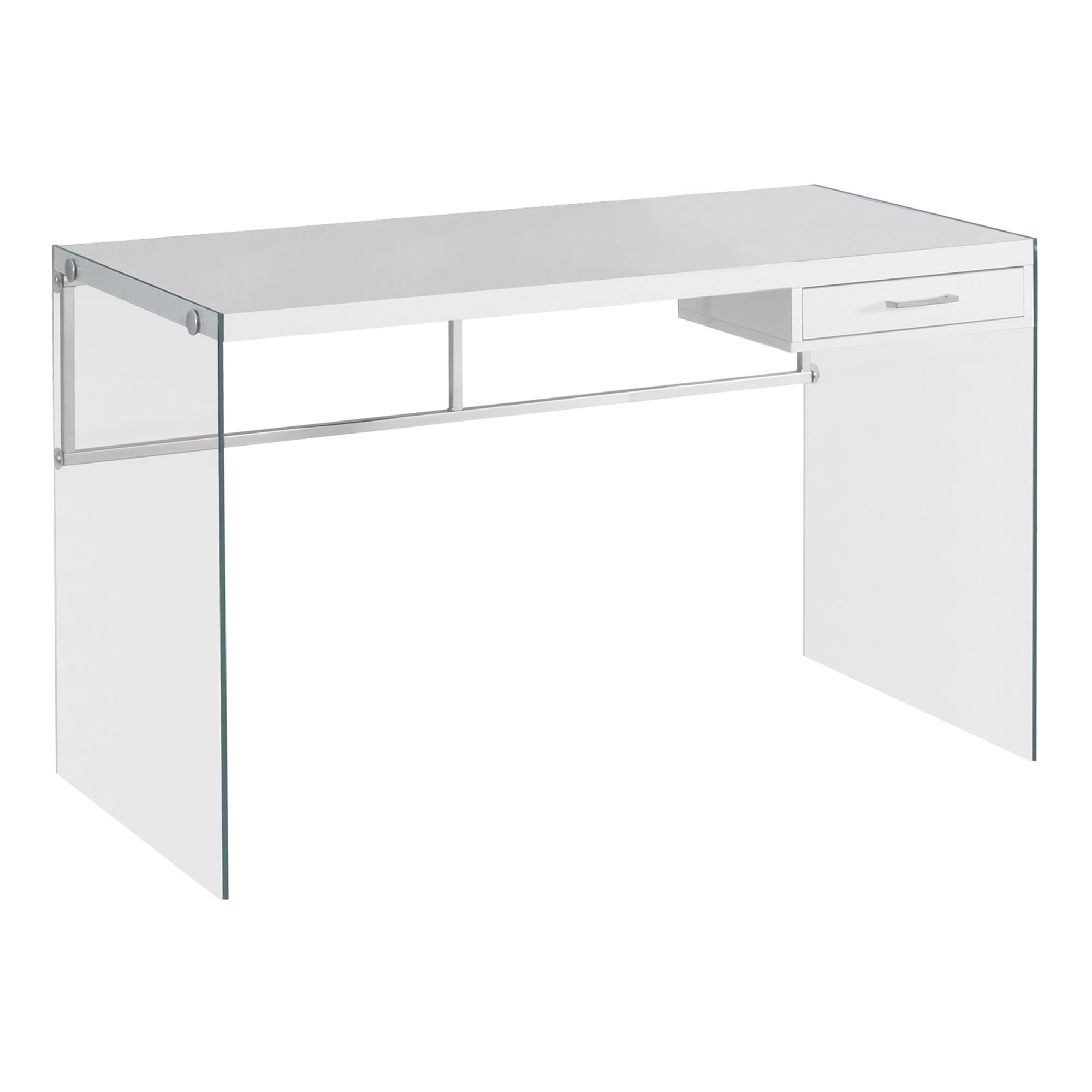 I 7209 Bureau, Bureau À Domicile, Ordinateur Portable, Tiroirs De Rangement, 48"l, Travail, Verre Trempé, Stratifié, Blanc Lustré, Dégager, Contemporain, Moderne - Simple Boutique