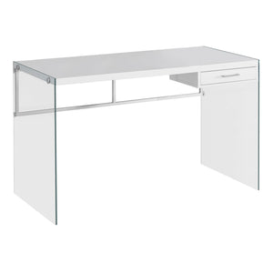 I 7209 Bureau, Bureau À Domicile, Ordinateur Portable, Tiroirs De Rangement, 48"l, Travail, Verre Trempé, Stratifié, Blanc Lustré, Dégager, Contemporain, Moderne - Simple Boutique