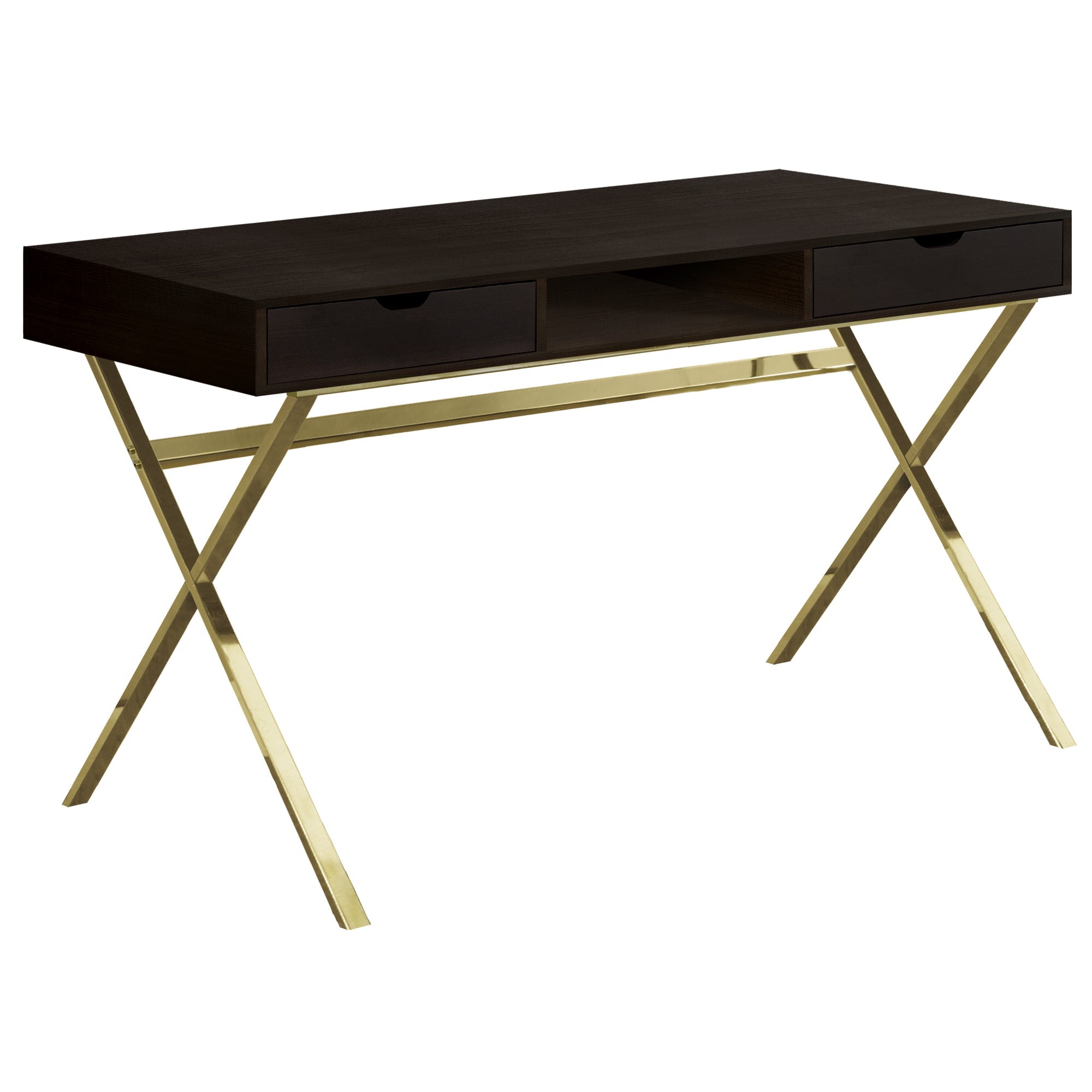 I 7210 Bureau, Bureau À Domicile, Ordinateur Portable, Tiroirs De Rangement, 48"l, Travail, Métal, Stratifié, Brun, Or, Contemporain, Moderne - Simple Boutique