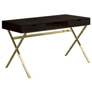 I 7210 Bureau, Bureau À Domicile, Ordinateur Portable, Tiroirs De Rangement, 48"l, Travail, Métal, Stratifié, Brun, Or, Contemporain, Moderne - Simple Boutique