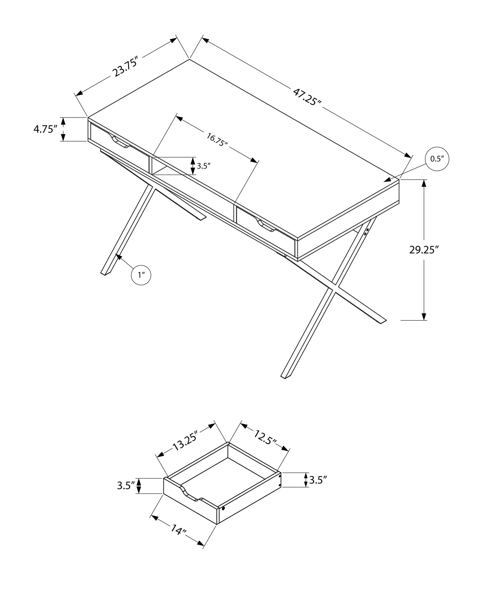 I 7210 Bureau, Bureau À Domicile, Ordinateur Portable, Tiroirs De Rangement, 48"l, Travail, Métal, Stratifié, Brun, Or, Contemporain, Moderne - Simple Boutique