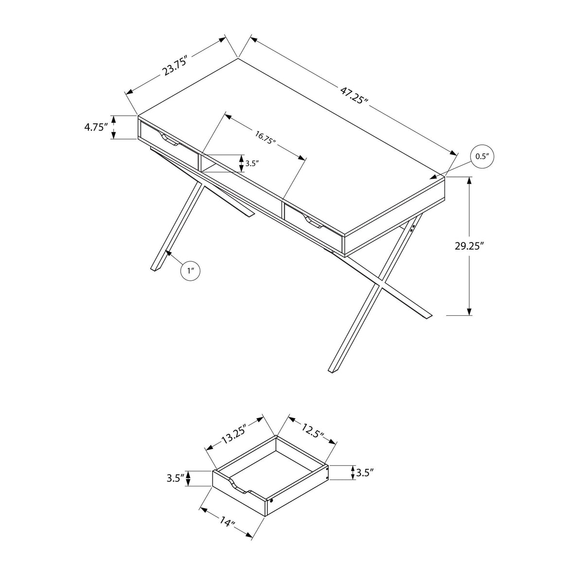 I 7210 Bureau, Bureau À Domicile, Ordinateur Portable, Tiroirs De Rangement, 48"l, Travail, Métal, Stratifié, Brun, Or, Contemporain, Moderne - Simple Boutique