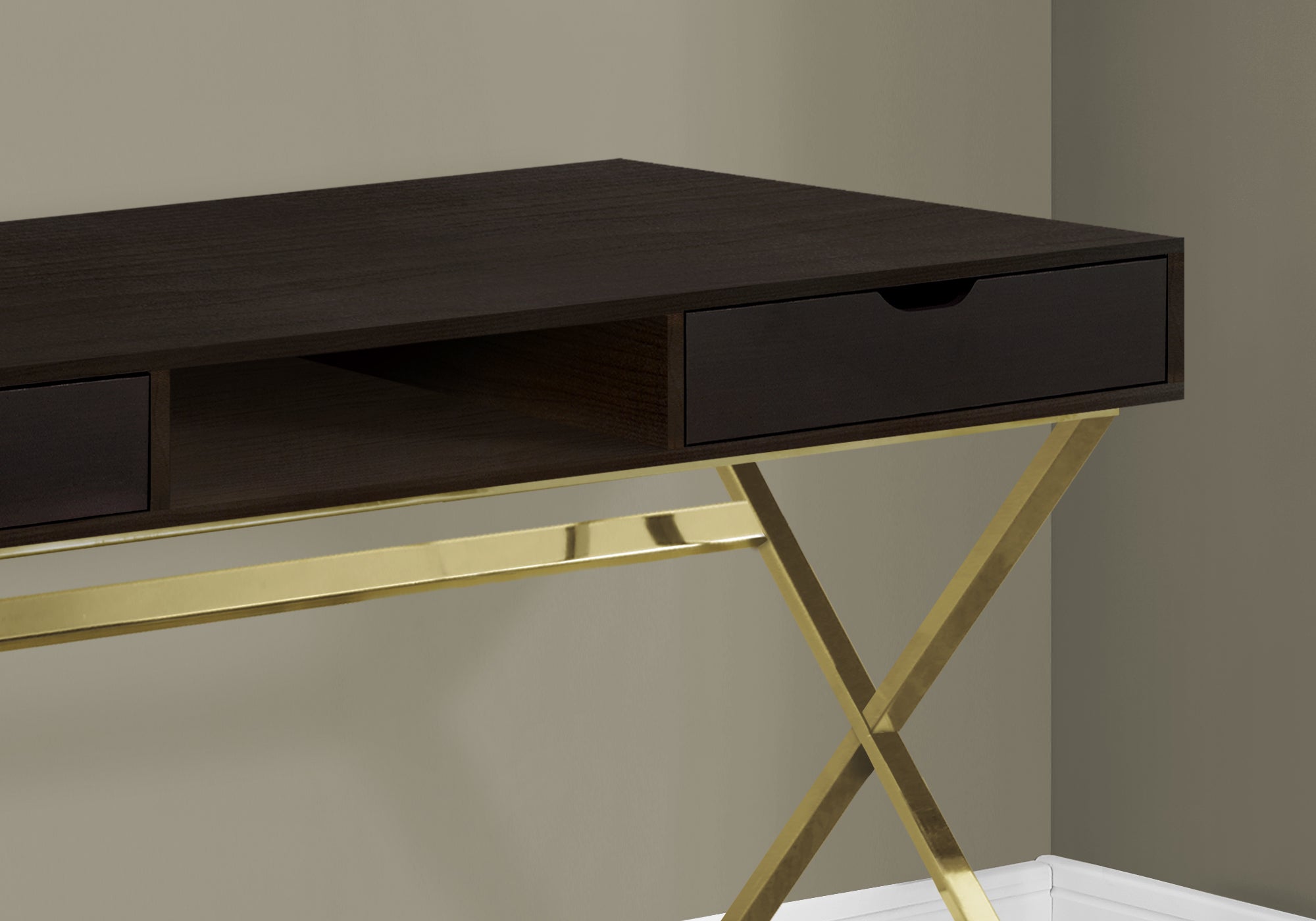 I 7210 Bureau, Bureau À Domicile, Ordinateur Portable, Tiroirs De Rangement, 48"l, Travail, Métal, Stratifié, Brun, Or, Contemporain, Moderne - Simple Boutique