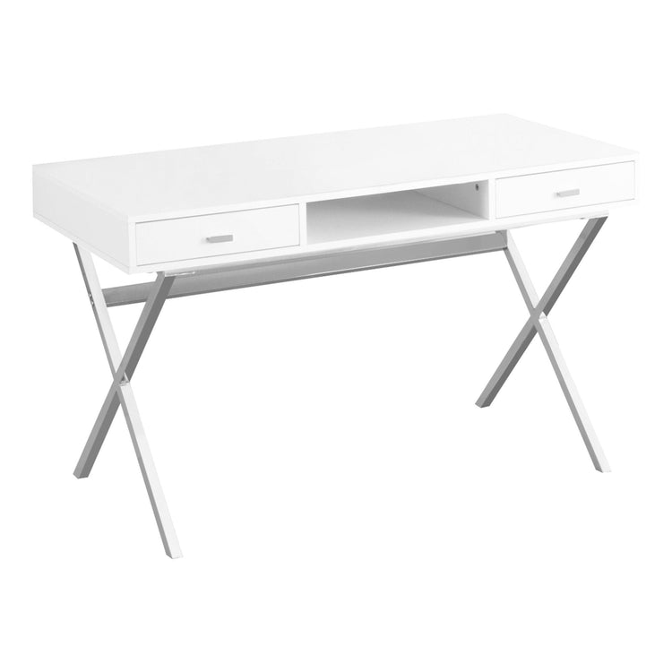 I 7211 Bureau, Bureau À Domicile, Ordinateur Portable, Tiroirs De Rangement, 48"l, Travail, Métal, Stratifié, Blanc Lustré, Chrome, Contemporain, Moderne - Simple Boutique