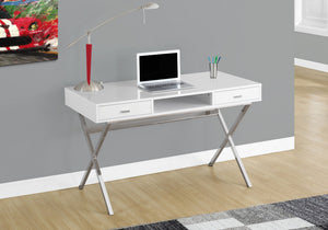 I 7211 Bureau, Bureau À Domicile, Ordinateur Portable, Tiroirs De Rangement, 48"l, Travail, Métal, Stratifié, Blanc Lustré, Chrome, Contemporain, Moderne - Simple Boutique