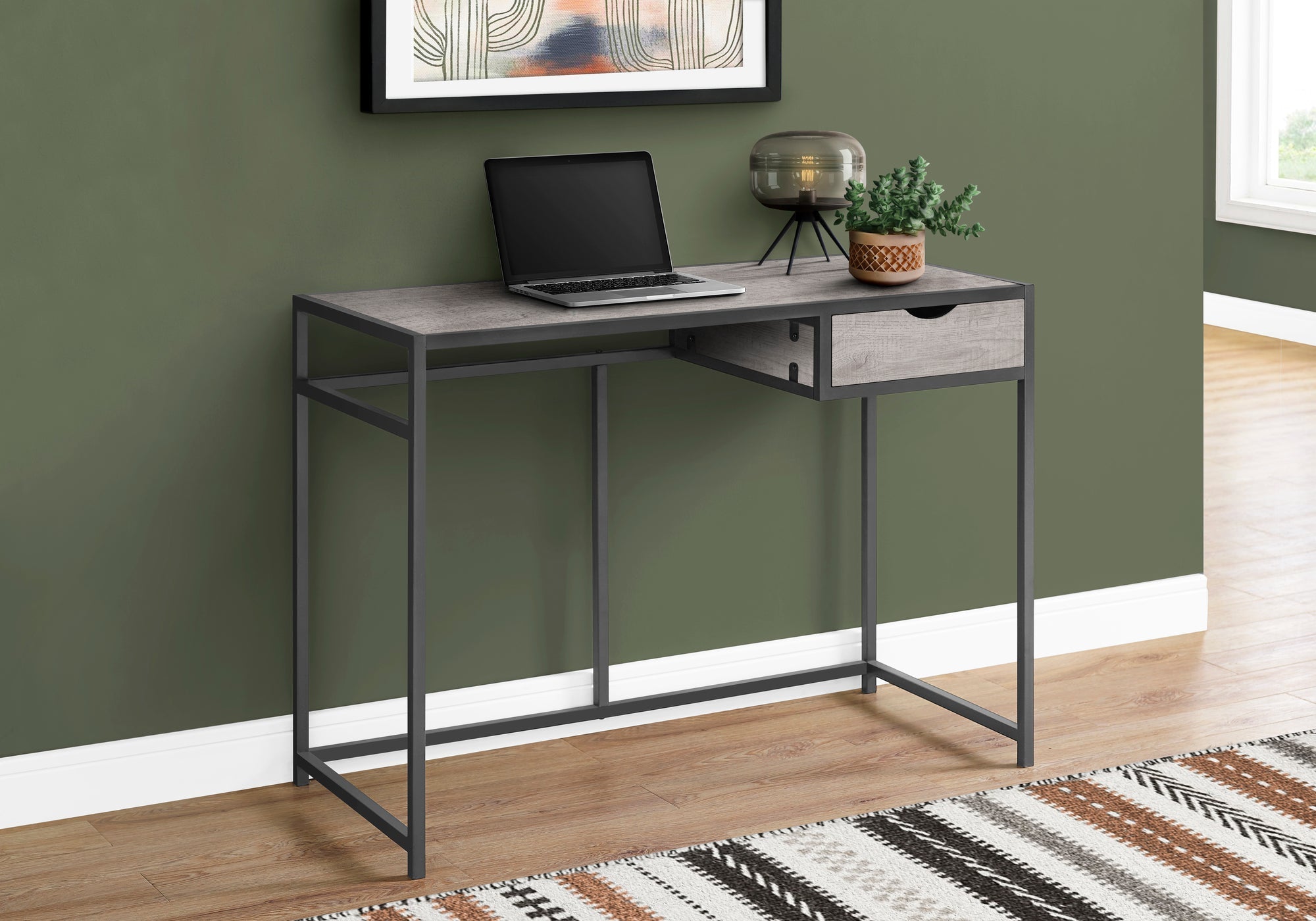 I 7217 Bureau, Bureau À Domicile, Ordinateur Portable, Tiroir De Rangement, 42"l, Travail, Métal, Stratifié, Gris, Contemporain, Moderne - Simple Boutique