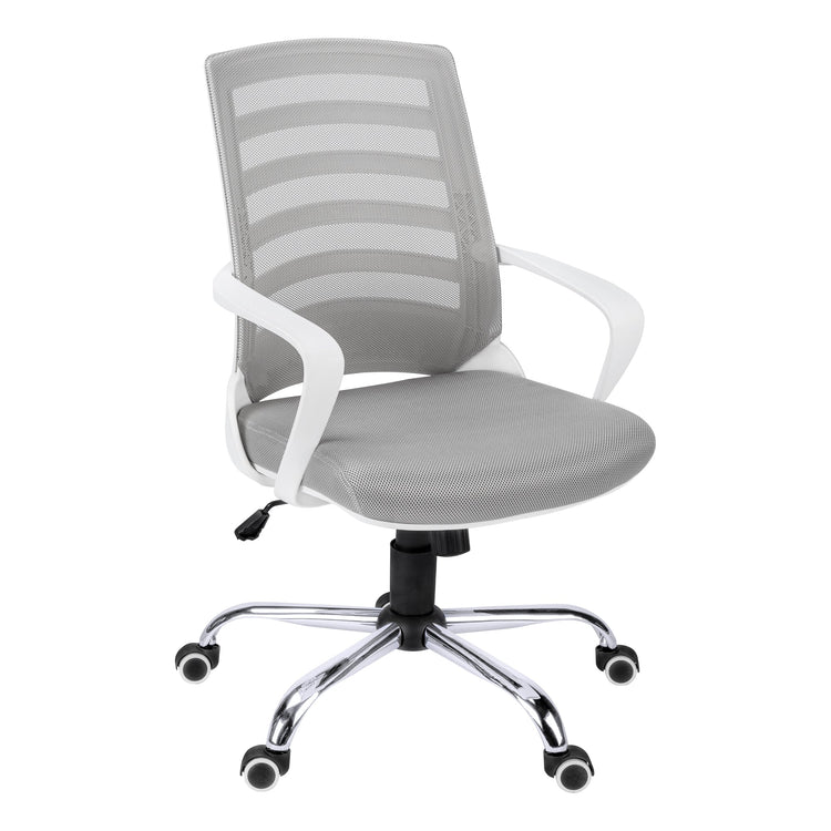 I 7225 Chaise De Bureau, Hauteur Ajustable, Pivotant, Ergonomique, Appuis-bras, Bureau, Travail, Métal, Engrener, Blanc, Chrome, Contemporain, Moderne - Simple Boutique