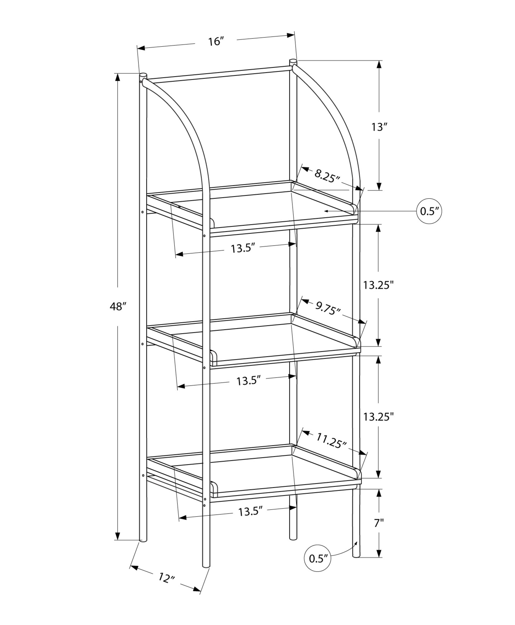 I 7228 Étagère À Livres, Étagère, Étagère, Coin, 3 Niveaux, 48"h, Bureau, Chambre À Coucher, Métal, Stratifié, Brun, Noir, Contemporain, Moderne - Simple Boutique