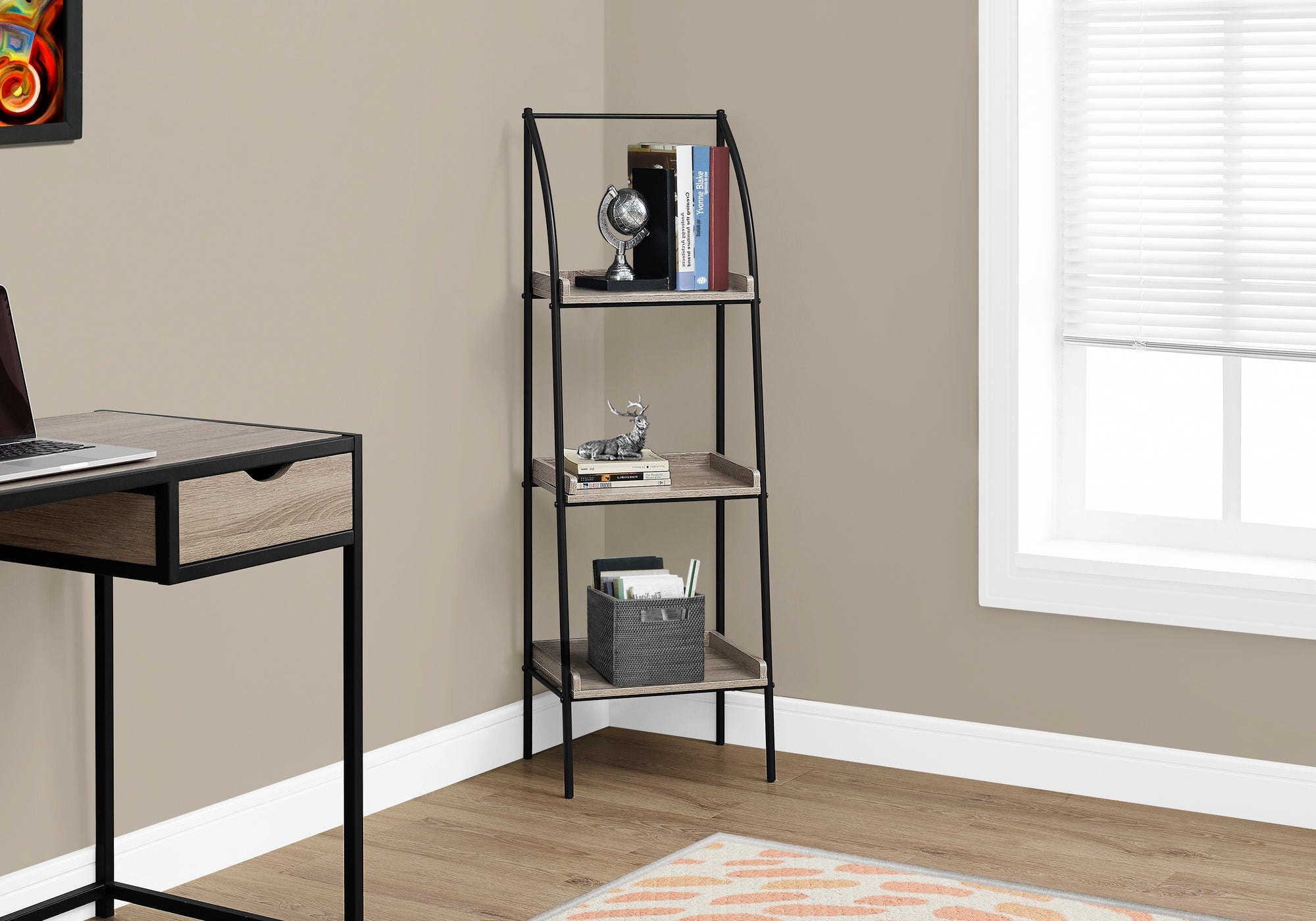 I 7228 Étagère À Livres, Étagère, Étagère, Coin, 3 Niveaux, 48"h, Bureau, Chambre À Coucher, Métal, Stratifié, Brun, Noir, Contemporain, Moderne - Simple Boutique