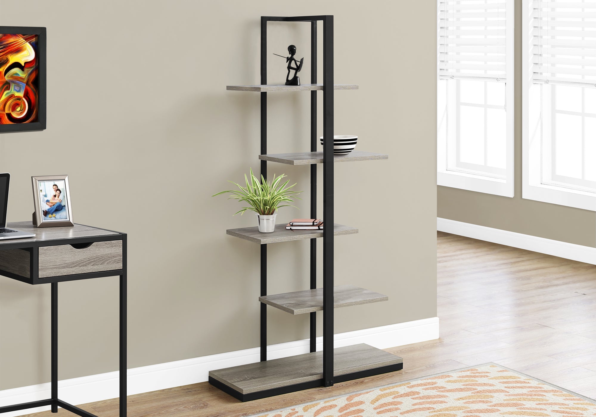 I 7232 Étagère À Livres, Étagère, Étagère, 5 Niveaux, 60"h, Bureau, Chambre À Coucher, Métal, Stratifié, Brun, Noir, Contemporain, Moderne - Simple Boutique
