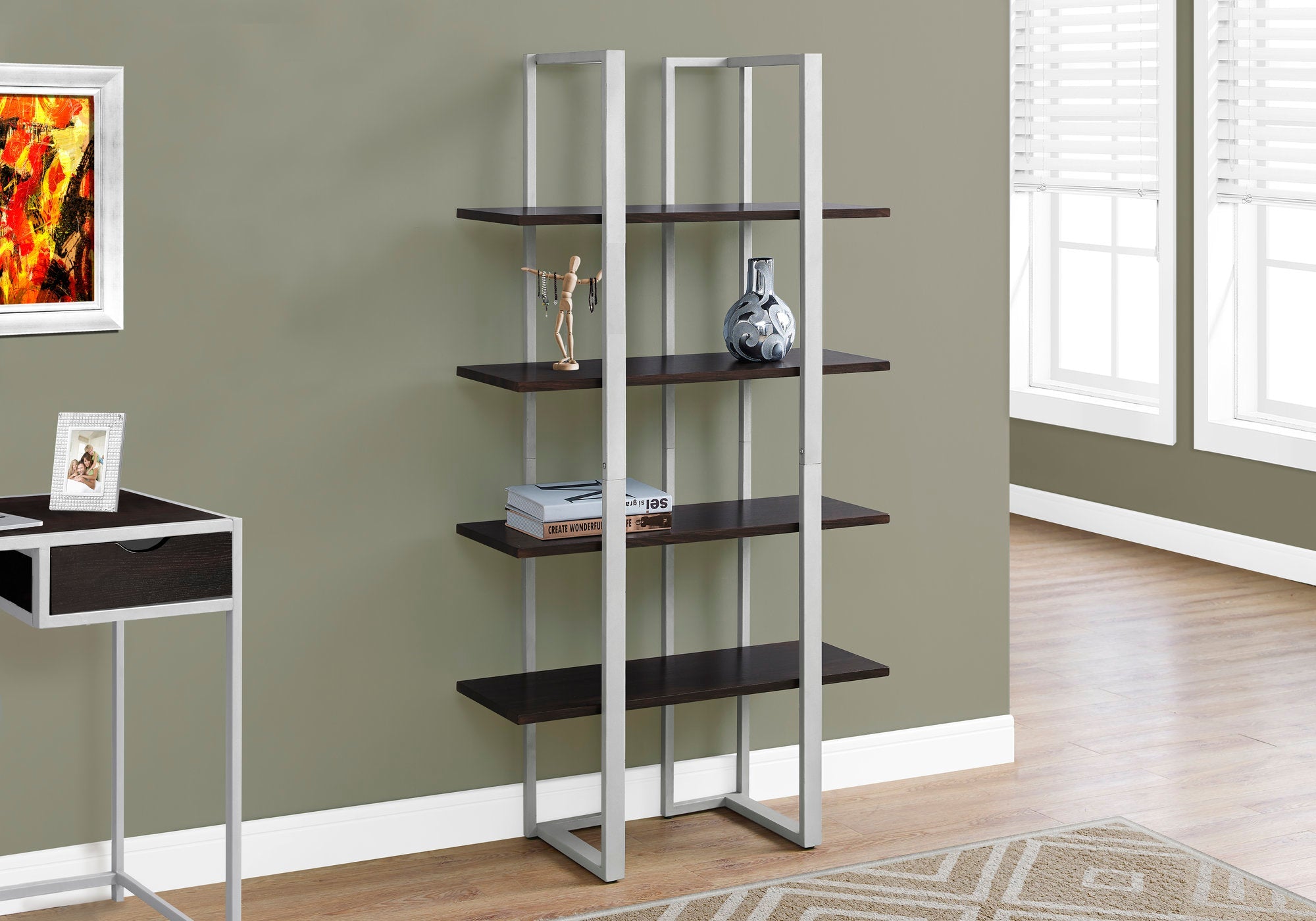 I 7239 Étagère À Livres, Étagère, Étagère, 4 Niveaux, 60"h, Bureau, Chambre À Coucher, Métal, Stratifié, Brun, Gris, Contemporain, Moderne - Simple Boutique