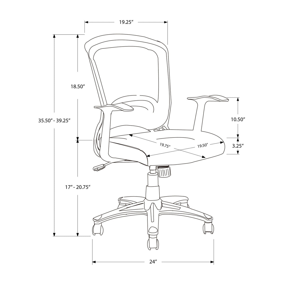 Monarch Specialties I 7265 Chaise De Bureau, Hauteur Ajustable, Pivotant, Ergonomique, Appuis-bras, Bureau, Travail, Métal, Engrener, Noir, Contemporain, Moderne - Simple Boutique