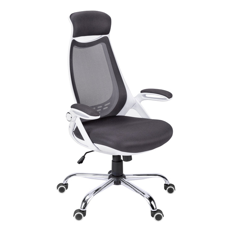 I 7269 Chaise De Bureau, Hauteur Ajustable, Pivotant, Ergonomique, Appuis-bras, Bureau, Travail, Métal, Engrener, Blanc, Gris, Contemporain, Moderne - Simple Boutique