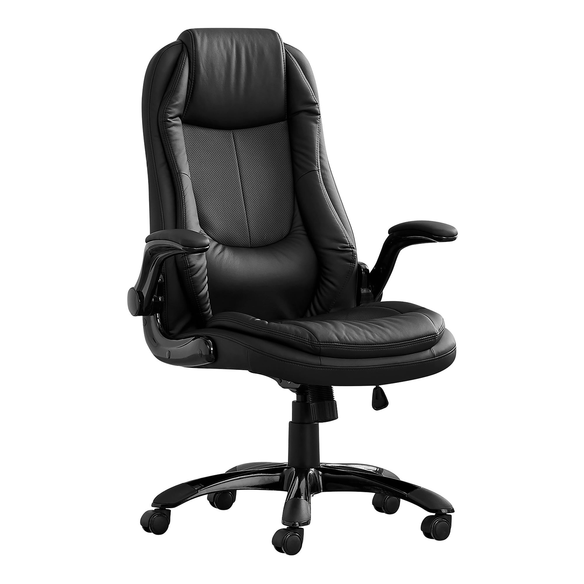 I 7277 Chaise De Bureau, Hauteur Ajustable, Pivotant, Ergonomique, Appuis-bras, Bureau, Travail, Métal, Pu D'aspect Cuir, Noir, Contemporain, Moderne - Simple Boutique