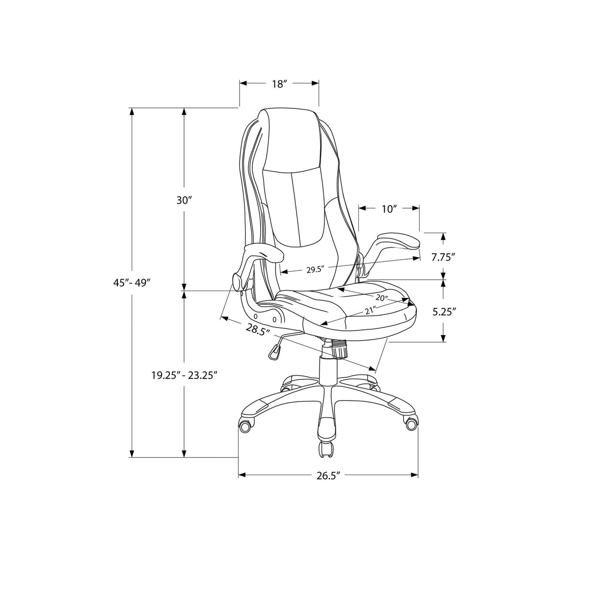Monarch Specialties I 7277 Chaise De Bureau, Hauteur Ajustable, Pivotant, Ergonomique, Appuis-bras, Bureau, Travail, Métal, Pu D'aspect Cuir, Noir, Contemporain, Moderne - Simple Boutique