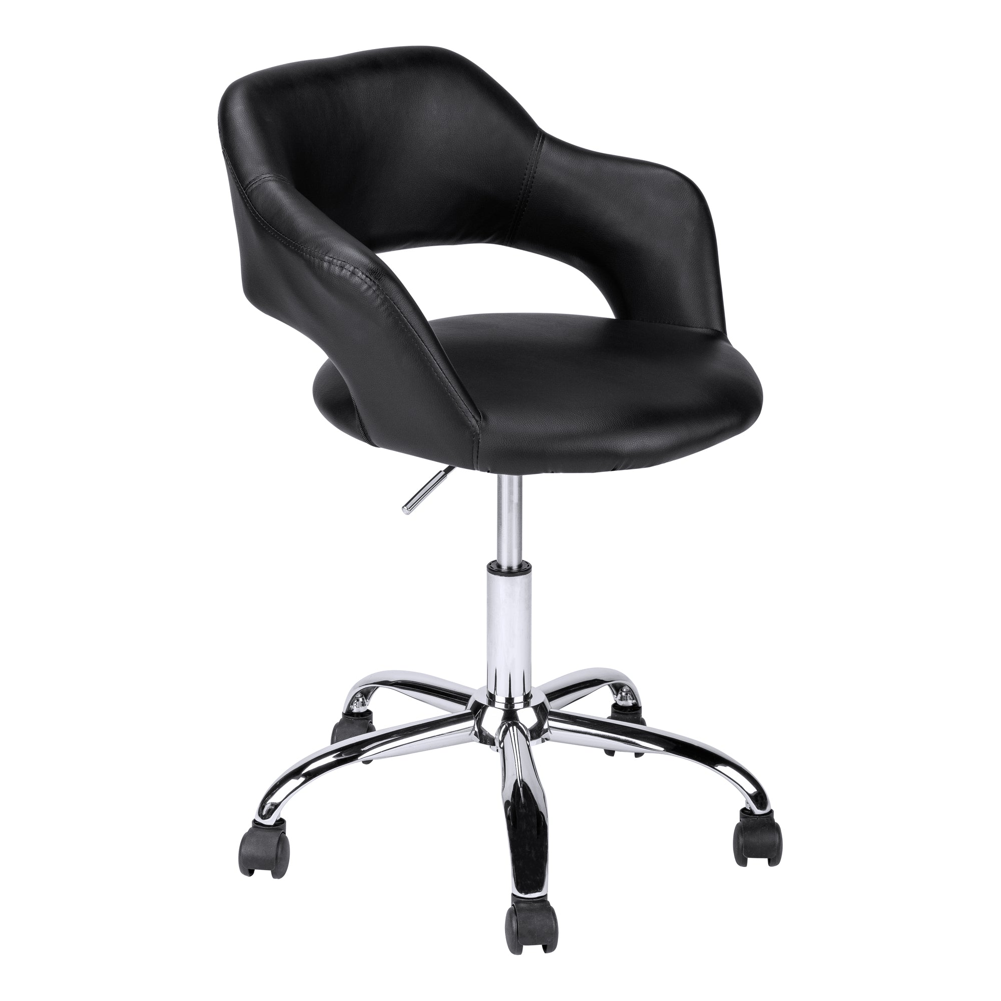 I 7298 Chaise De Bureau, Hauteur Ajustable, Pivotant, Ergonomique, Appuis-bras, Bureau, Travail, Métal, Pu D'aspect Cuir, Noir, Chrome, Contemporain, Moderne - Simple Boutique