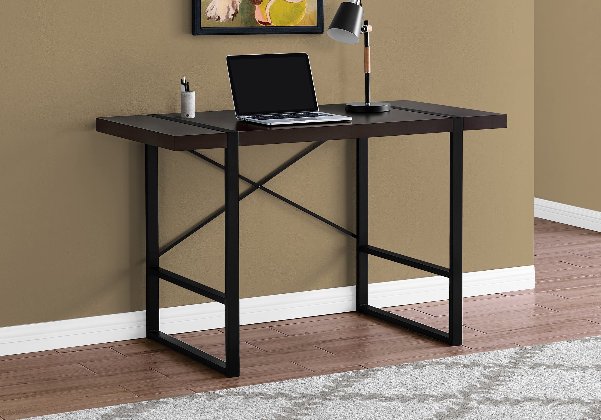 I 7311 Bureau, Bureau À Domicile, Ordinateur Portable, 48"l, Travail, Métal, Stratifié, Brun, Noir, Contemporain, Moderne - Simple Boutique
