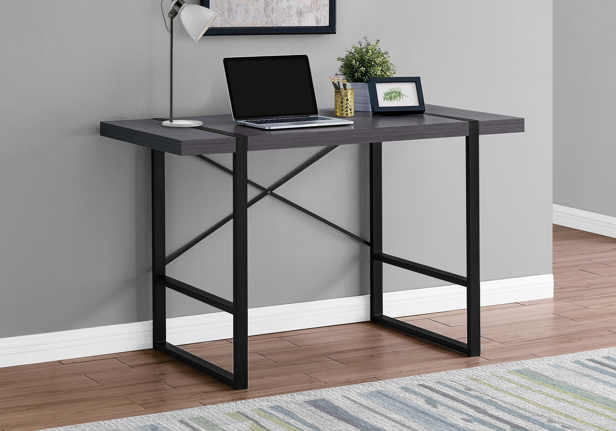 I 7312 Bureau, Bureau À Domicile, Ordinateur Portable, 48"l, Travail, Métal, Stratifié, Gris, Noir, Contemporain, Moderne - Simple Boutique