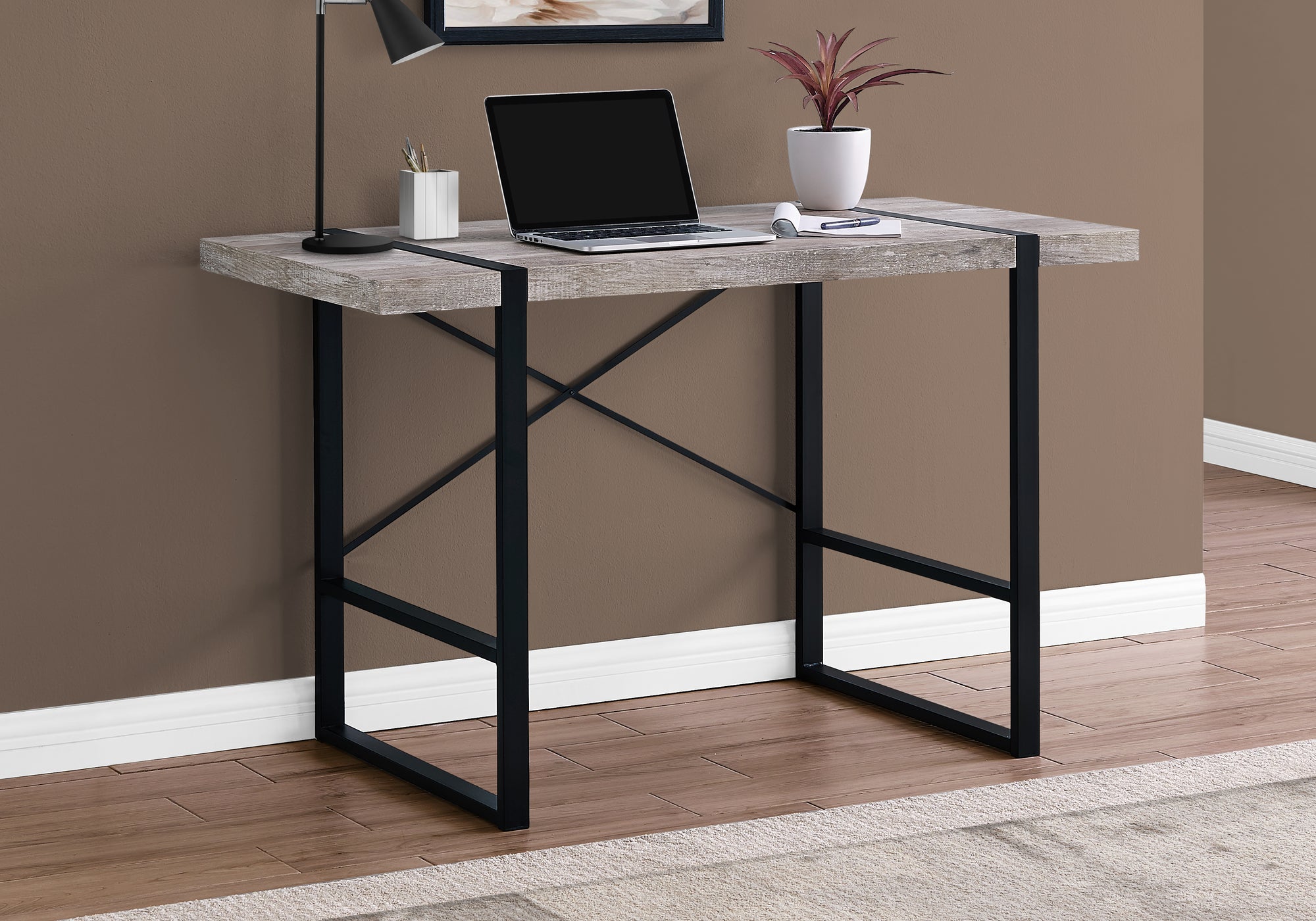 I 7315 Bureau, Bureau À Domicile, Ordinateur Portable, 48"l, Travail, Métal, Stratifié, Beige, Noir, Contemporain, Moderne - Simple Boutique