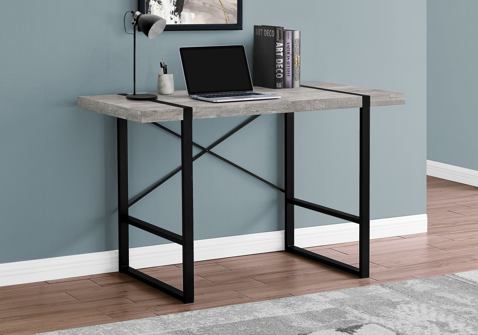 I 7316 Bureau, Bureau À Domicile, Ordinateur Portable, 48"l, Travail, Métal, Stratifié, Gris, Noir, Contemporain, Moderne - Simple Boutique