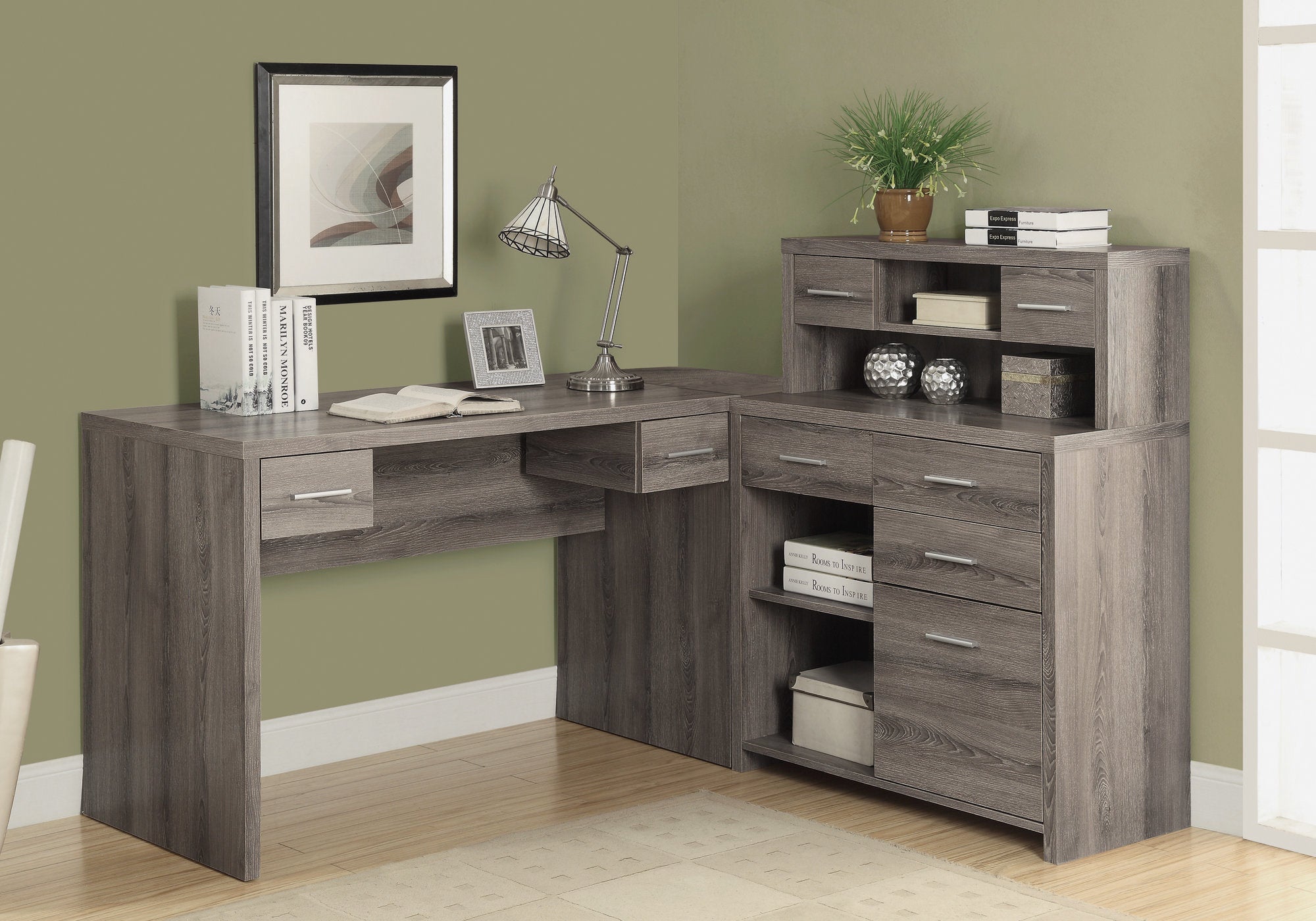 I 7318 Bureau, Bureau À Domicile, Coin, Configuration Gauche, Droite, Tiroirs De Rangement, Forme De L, Travail, Ordinateur Portable, Stratifié, Brun, Contemporain, Moderne - Simple Boutique