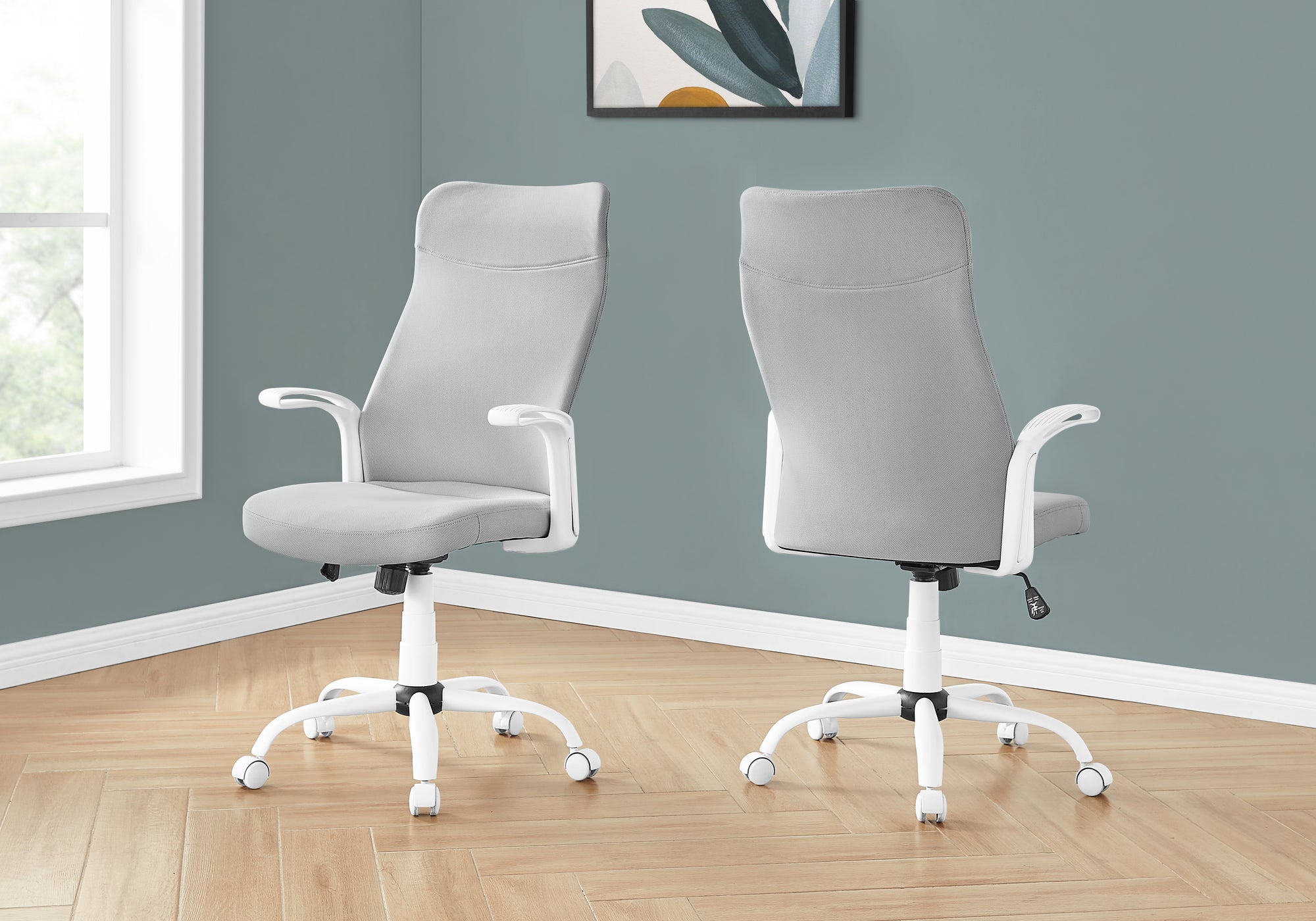 I 7324 Chaise De Bureau, Hauteur Ajustable, Pivotant, Ergonomique, Appuis-bras, Bureau, Travail, Métal, Engrener, Blanc, Gris, Contemporain, Moderne - Simple Boutique