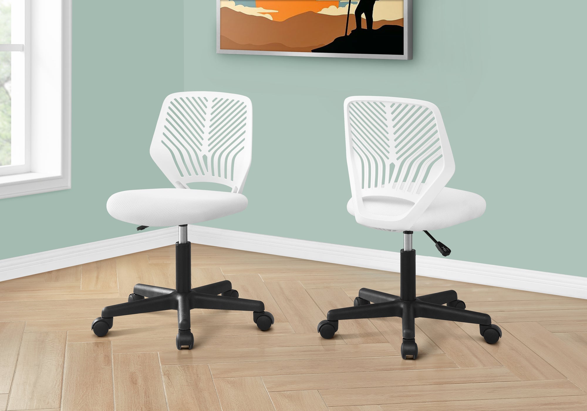 I 7338 Chaise De Bureau, Hauteur Ajustable, Pivotant, Ergonomique, Bureau, Travail, Juvénile, Métal, En Tissu, Blanc, Noir, Contemporain, Moderne - Simple Boutique